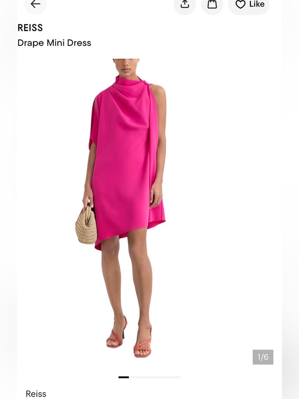 Nwot New unworn Reiss Hot Pink Draped One-Shoulder Mini Dress - price is firm !